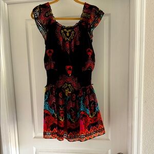 Bebe Black and Red Patterned Mini Dress